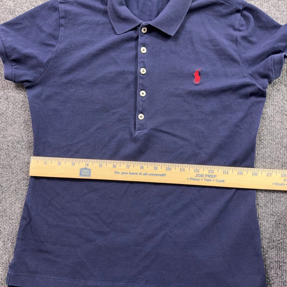 Polo Ralph Lauren Polo Shirt Womens M Navy Blue Slim Fit Short Sleeve Cotton - Picture 12 of 13